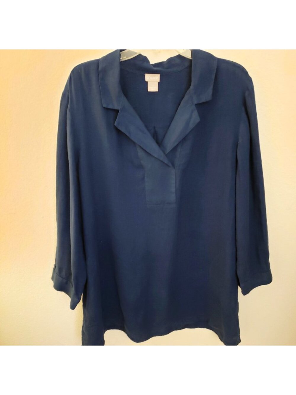 Chico's Blue 100% Linen Pullover Tunic Top with Pockets Size 20 EUC